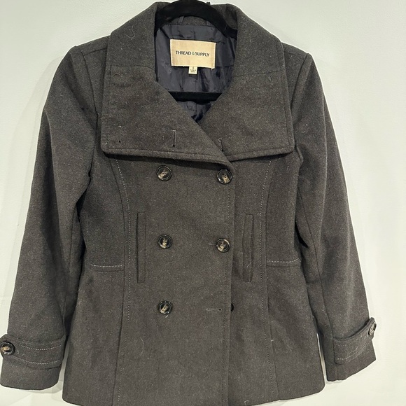 Thread & Supply Women’s Small Charcoal Gray Wool Blend Peacoat Winter Outerwear - Picture 1 of 7